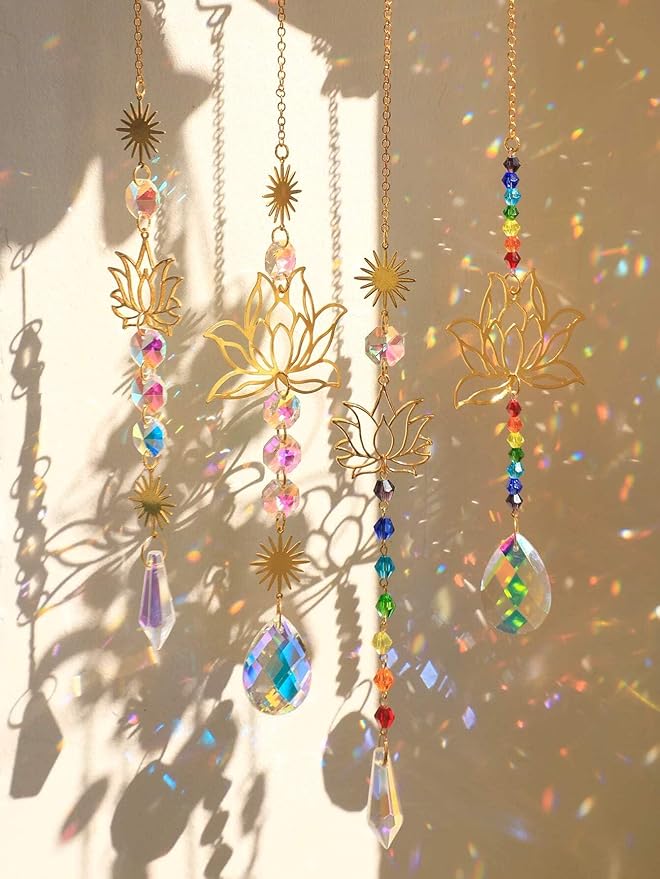 Lotus Sun Catcher Crystals Rainbow Hanging Suncatcher/Chakra Light Catcher Stained Glass Prism for Window/For Outdoor/For Garden Decoration sun catcher 4