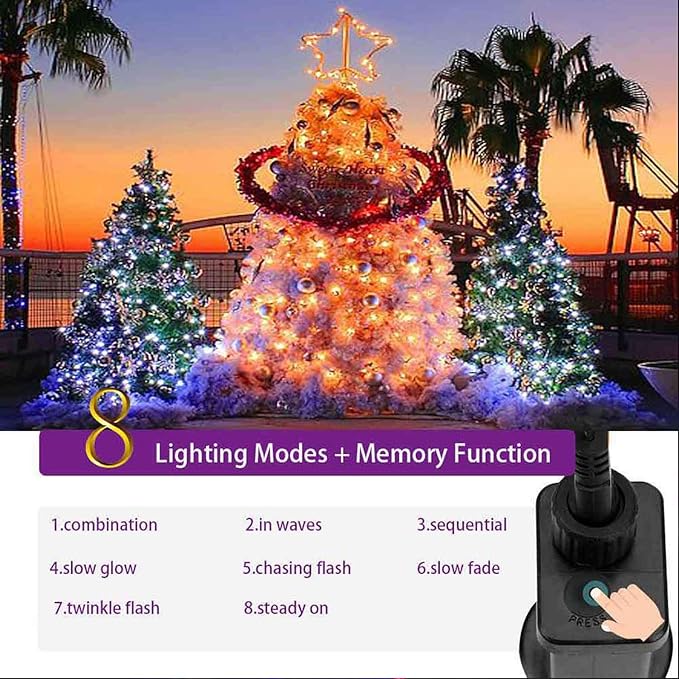 YASENN Christmas Lights String lights 200LED 66Ft Connectable Plug in,Fairy Lights 8 Lighting Modes with Timer for Garden Tree Patio Porch Decorations(Cool White)