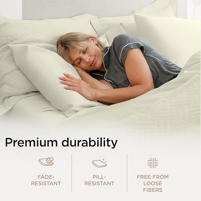 Threadmill 100 Supima Cotton Sheets, Premium 1200 Thread Count Cotton Sheets for King Size Bed, 4 Pc Ivory King Bed Sheets Set, 5-Star Hotel Quality with Elasticized Deep Pocket King Sheets