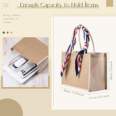 Reginary 16 Pcs Jute Tote Gift Bags Natural Burlap Grocery Shopping Bag Beach Tote with Handle for Bridesmaid Wedding Travel