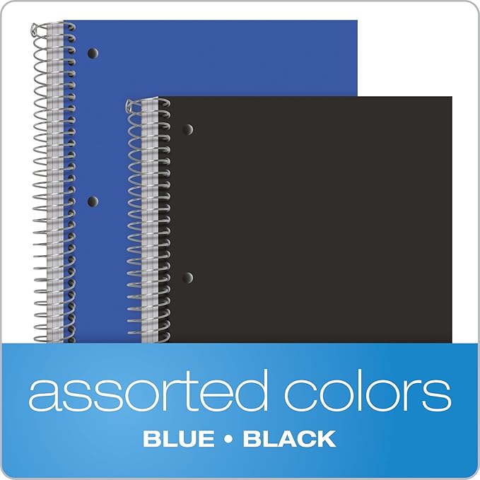 Oxford Spiral Notebooks, 3-Subject, Wide Ruled Paper, Durable Plastic Cover, 150 Sheets, 3 Divider Pockets, 2 per Pack (10385)