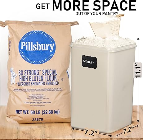 WHITE FEATHER SUPPLIES 2 PC 6.5L 220 Oz Large Flour Sugar Storage Containers - Leak Proof, BPA Free, Clear Plastic Food Storage Containers with Lids Airtight - Bulk Storage for Kitchen and Pantry