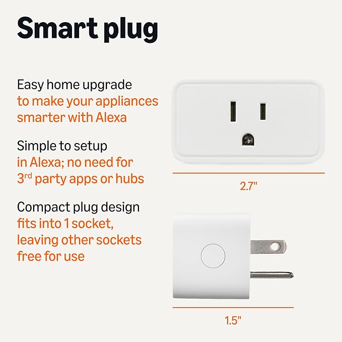 Basics Smart Plug, Works with Alexa Only, 2.4 GHz Wi-Fi, No Hub Required, 1 Pack, White