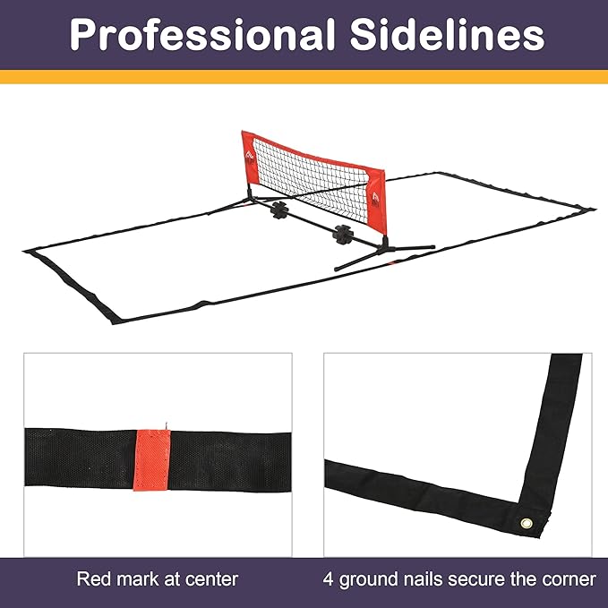 Soozier 10ft Portable Soccer TennisPickleballBadmintonMini Tennis Net wSideline for Training with Included Storage Bag, Red