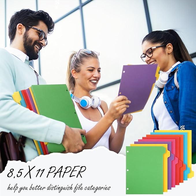 Harloon 30 Sets 3 Ring Binder Dividers with 8 Tab, 1/8 Cut Tabs 240 Blank Binder Bulk 3 Hole Punch Divider 230 GSM Heavyweight Paper for School Office Home Class(Colorful)