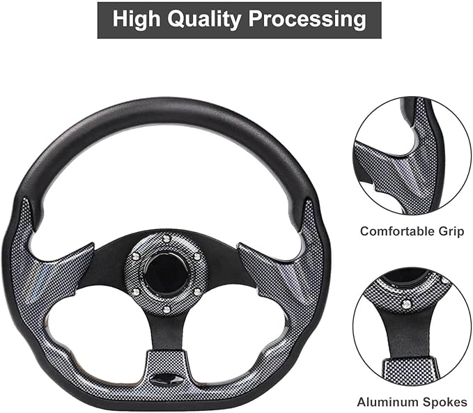 Golf Cart Club Car Steering Wheel, Fit EZGO TXT RXV, Club Car DS Precedent Tempo, Yamaha G2-G29 Most Golf Cart, Universal Golf Cart Steering Wheel, Ergonomic Design, D Shape Design