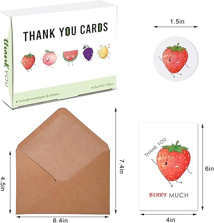 40 Funny Thank You Cards with Envelopes & Stickers, 4×6 in Cute Pun Cards Assorted Blank Greeting Cards, Boxed Bulk Note Cards for Friends Teachers Business Coworker Employee Appreciation