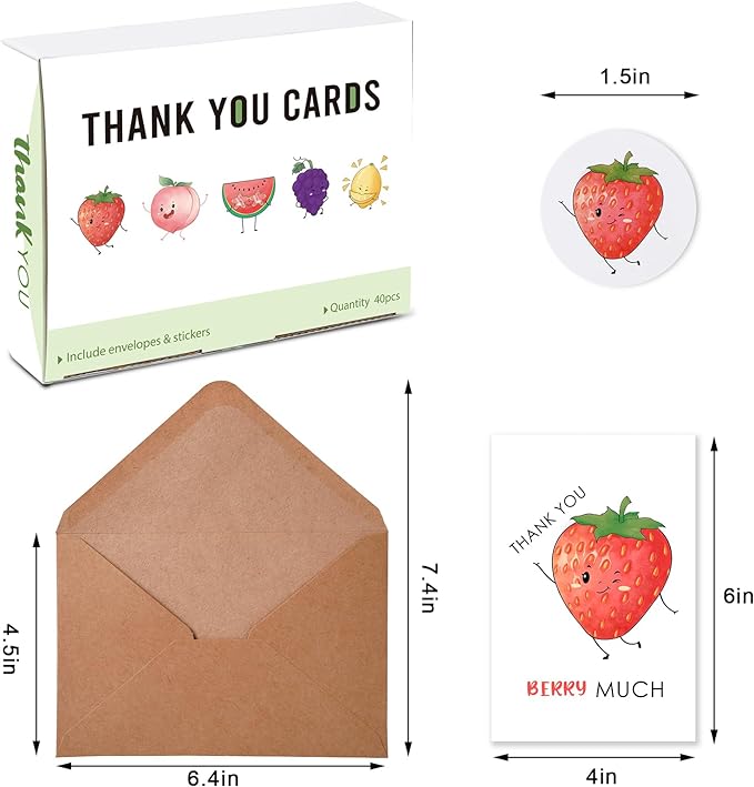 40 Funny Thank You Cards with Envelopes Stickers, 4A6 in Cute Pun Cards Assorted Blank Greeting Cards, Boxed Bulk Note Cards for Friends Teachers Business Coworker Employee Appreciation