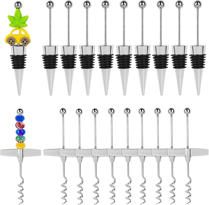 Framendino, 17 Pack Beadable Travel Corkscrew Bottle Opener with Wine Stoppers Set Beaded Stopper Cork Remover for Kitchen Bar Restaurant