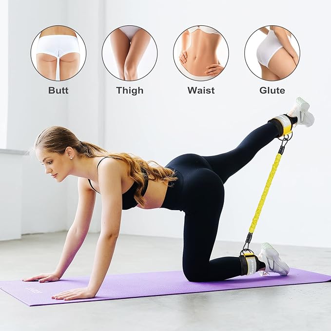 Ankle Resistance Bands with Cuffs, Ankle Bands for Working Out, Glutes Workout Equipment, Butt Exercise Equipment for Kickbacks Hip Fitness Training, Legs Resistance Bands for Women Men