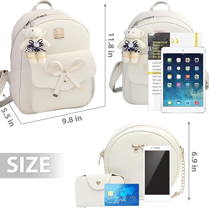 K.E.J. Women Mini Backpack Purse Bowknot Leather Backpack 3-PCS Cute Small Backpack Purse for Women Rucksack for Ladies Shoulder Bag