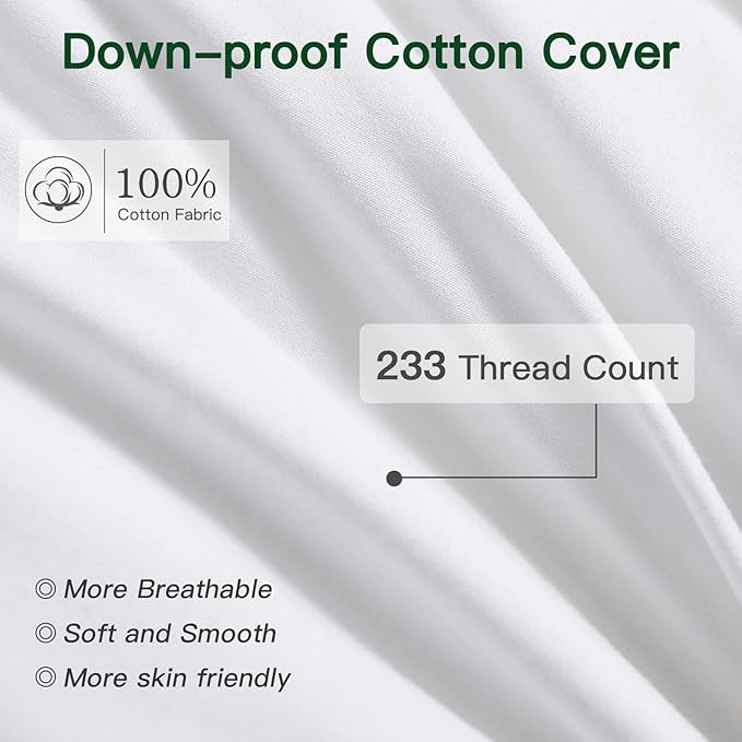 OTOSTAR Pack of 1 Down and Feather Throw Pillow Inserts, 20 x 20 Soft Fluffy Square Pillow Inserts with 100% Cotton Cover Decorative Pillows for Sofa Couch Bed-White