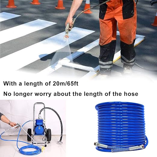 65ft x 1/4" Airless Paint Spray Hose ,Blue Color Sprayer Light Flexible Fiber Tube (20 Meter for 3300PSI Maximum 4300 PSI Sprayer Gun)