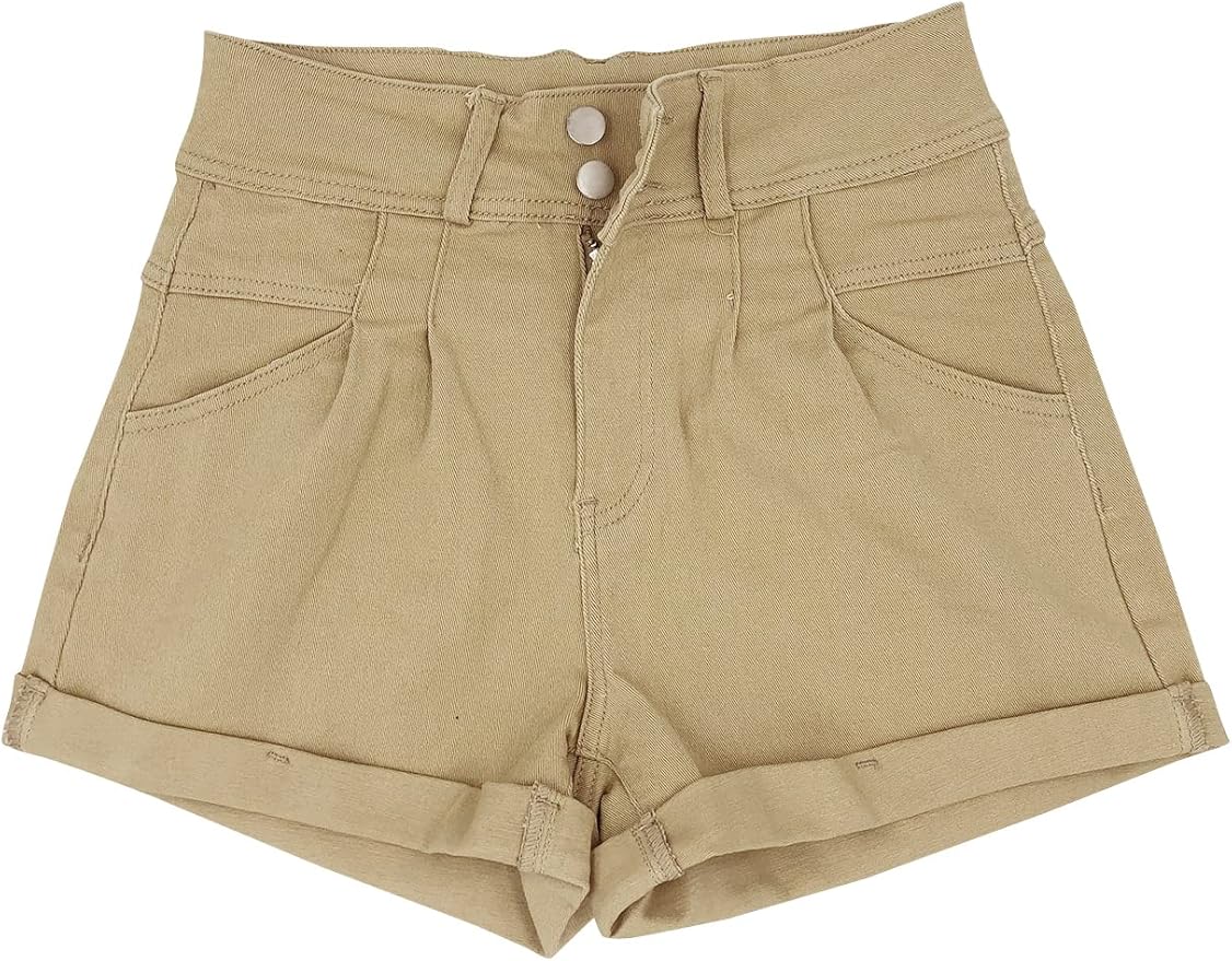 Womens Relaxed Fit Casual High Waist Pocketed Denim Shorts