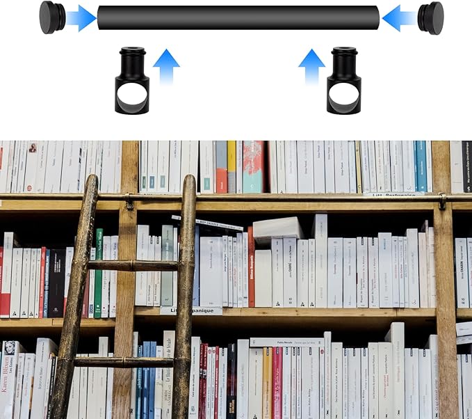 1Pcs Limiting Stopper Rolling Library Ladder Hardware Kit, Rail Stoppers Sliding Library Ladder Black Track Kit, Track Stopper Rolling Ladder Hardware Limiters
