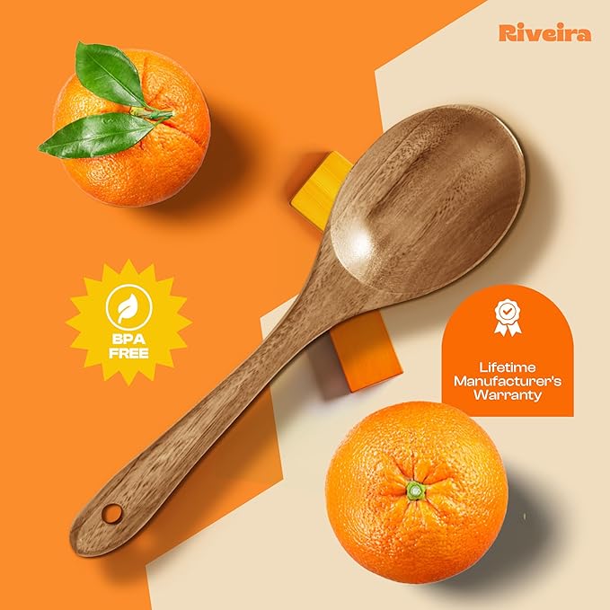 Riveira 1-Piece Light Teak Wooden Salad Spoon Ai Premium Teak Wooden Spoons for Cooking Ai Durable Wooden Spoons for Cooking Non Toxic for Safe Cooking