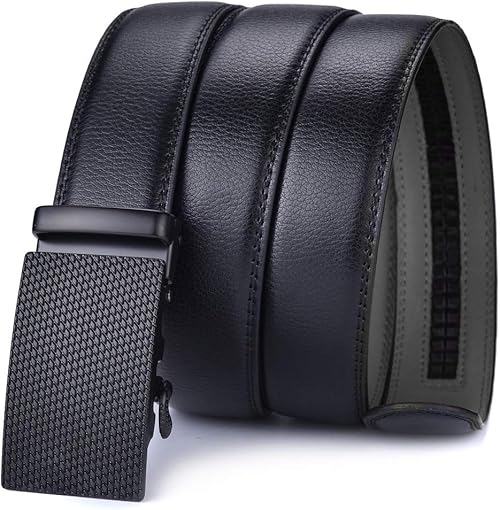 Men's Ratchet Belt Genuine Leather Slide Belts Adjustable
