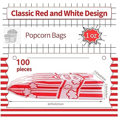 VOISEN Paper Popcorn Bags,100 Pack 1oz Popcorn Bags Individual Servings, Popcorn Bags Bulk for Popcorn Machine, Party, Movie Nights, Carnival Party