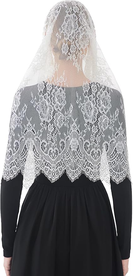Wgior Spanish Infinity Veils for Church Lace Chapel Veils Catholic Church Veil Latin Mass Head Covering Scarf Mantilla