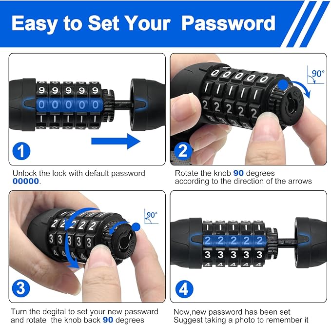 NDakter Bike Chain Lock, 5 Digit Combination Heavy Duty Anti Theft Bicycle Chain Lock,2.623.24.2756Ft Long Security Resettable Bike Locks for Bike, Bicycle, Scooter, Door, Gate, Fence-46mm Thick
