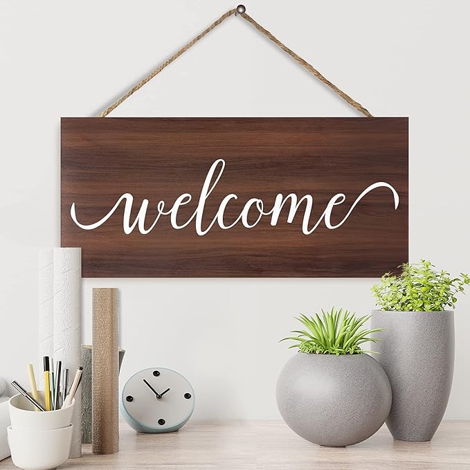 Welcome Wood Sign 6x13 Inch Rustic Wall Dcor, Entryway, Porch, Front Door Welcome Sign, Farmhouse Style Home Dcor, Made in USA