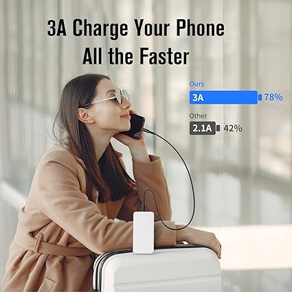 VANYUST Portable Charger, 10000mAh 5V3A Power Bank, USB-C inOut Fast Charging Battery Pack, External Powerbank Compatible with iPhone 16 15 14 13 12 Samsung S22 S21 Google iPad etc (White)