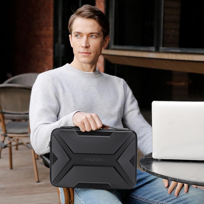 MOSISO 15-16 inch Laptop Hard Case, 15.6 inch Waterproof Shockproof Computer Bag Compatible with MacBook HP Dell,Artistic Geometric EVA Carrying Sleeve Laptop Case Hard Shell with Handle, Black