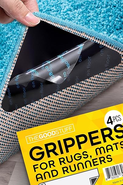 Four Rug Corner Grippers, Anti Slip Grips for Hardwood Floors, Laminate Flooring and Carpet - Hold Down Rugs and Runners to Protect Yourself and Family
