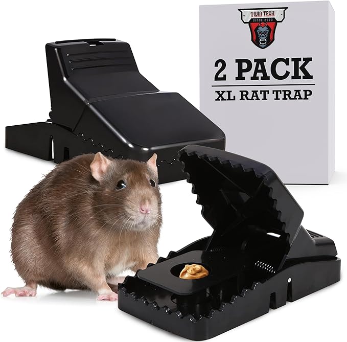TwinTech Jaws 2-Pack Reusable Mouse Traps Rat Trap - Extra Large, Durable, Humane Squirrel Trap for Indoor Outdoor Use - Touch-Free Pest Control, Rat Traps Indoor for Home Hotel