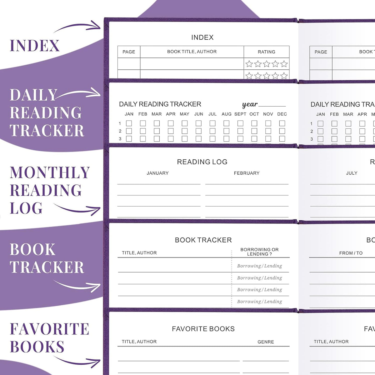 JUBTIC Reading Journal - Book Journal Reading Log for Review and Track Your Reading Progress - Gift Book Accessories for Book Lovers and Voracious Readers - 75 Books?A5 Size (Purple)