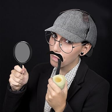Kasyat 6 Pcs Detective Costume Accessories Adult Detective Hat Man Inspector Costume Set for Halloween Costume