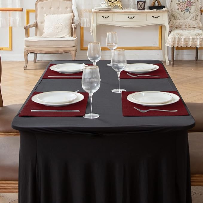 Cloth Placemats Set of 8, Linen Type Fabric Placemats Machine Washable Placemats Heat Resistant Placemats Wrinkle Free Thick Polyester Kitchen Place Mats for Dining Table (Burgundy)