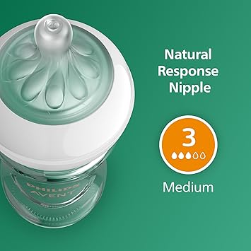 Philips Avent Natural Glass Baby Bottles with Natural Response Nipples (Medium Flow, Flow 3), 8oz, 2-Pack, SCY91302