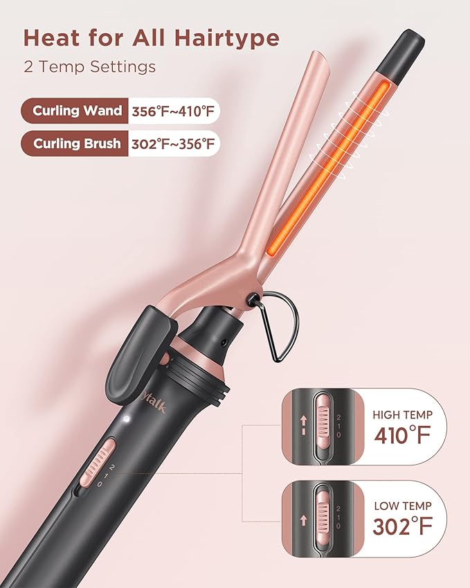 Wavytalk Curling Iron 2pc Ceramic Curling Wand (0.35"-1.25) Instant Heat Up, Dual Voltage Hair Curler