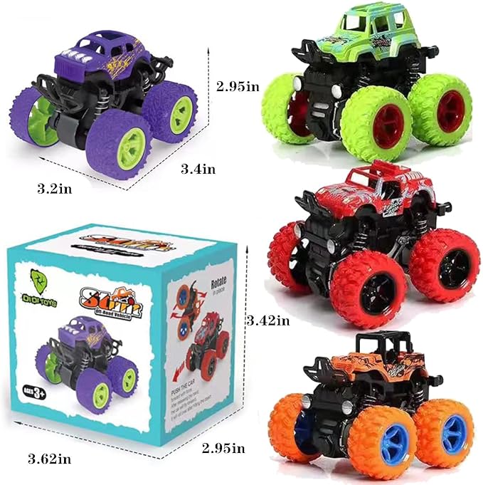 Monster -Truck -Toys, Friction Powered Monster Trucks for Boys, Push and Go Vehicles Toy for Kids, Inertia Vehicle, Stunt On-Road Vehicle, Great for Birthday Party Gift for Boys Girls (Red)