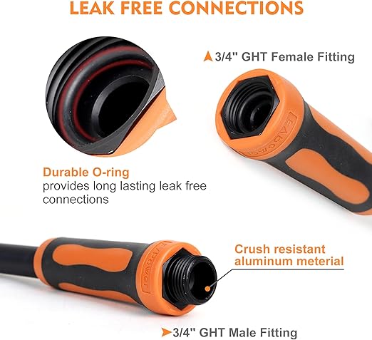 Lead-In Short Garden Hose 3ft x 5/8", Heavy Duty, Flexible, Lightweight, Kink Resistant Water Hose with Swivel Grip Handle, Male to Female Crush Resistant Aluminum Fittings