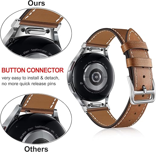 TRUMiRR One Click Band for Galaxy Watch 7 6 40mm 44mm, Genuine Leather Watchband No Gap Strap for Galaxy Watch 6 Classic 43mm 47mm / Watch 5 4