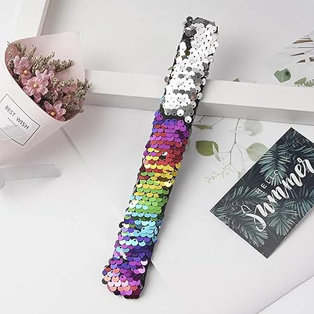 Colorful Sparkling Slap Bracelet Kids Children Party Gift Supplies For Kids Boys Girls Birthday Holiday, gold and silver