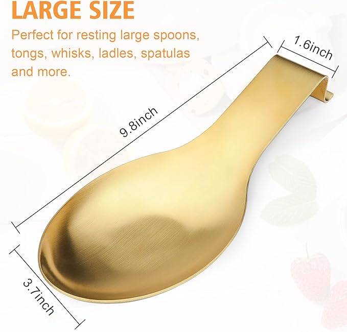 Stainless Steel Spoon Rest, Spatula Ladle Holder, Stainless Steel Utensil Spoon Rest Holder, Brushed Finish, Dishwasher Safe 9.8 x 3.7 Inch (Gold 1PC)