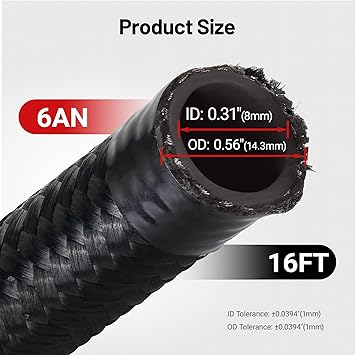 EVIL ENERGY 6AN Fuel Line, AN6 Braided Fuel Hose Nylon CPE 16FT Black