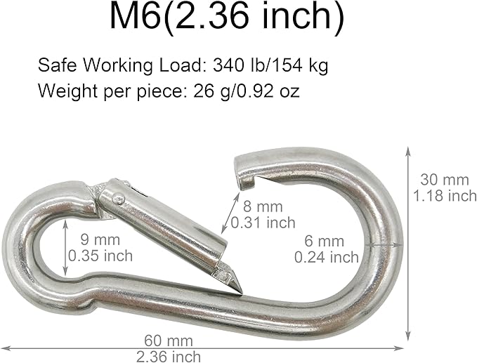 Marine Grade 316 Stainless Steel Carabiners Heavy Duty, Durable & Rust-Free Clips for Gym, Swing, Dog Leashes, Hammocks, Keychains, and More