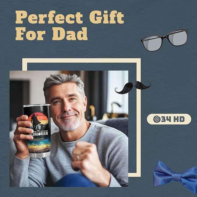34HD Gifts for Dad, Dadalorian Tumbler with Lid 20 oz Stainless Steel, Father Drinking Cup, Star Dad Merch, Daddy Birthday Gifts from Daughter, Son, Wife