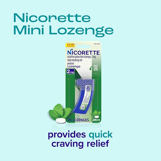 Nicorette 2 mg Mini Nicotine Lozenges to Help Quit Smoking - Mint Flavor Stop Smoking Aid, 20 Count