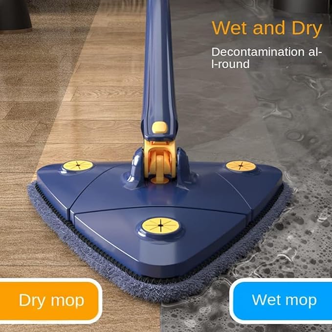 Cleangly 360 Triangular Spin Mop, 360 Rotatable Adjustable Cleaning Mop with 2 Mops (Blue)