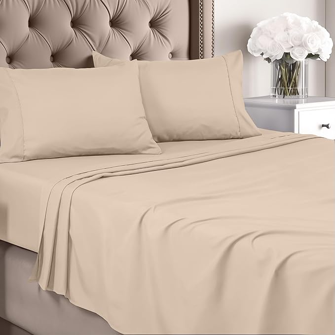 Utopia Bedding Queen Sheet - Brushed Microfiber - Soft Bed Sheet for Queen Size Bed - Includes 1 Fitted Sheet Only- Deep Pocket (Beige/Light Brown))