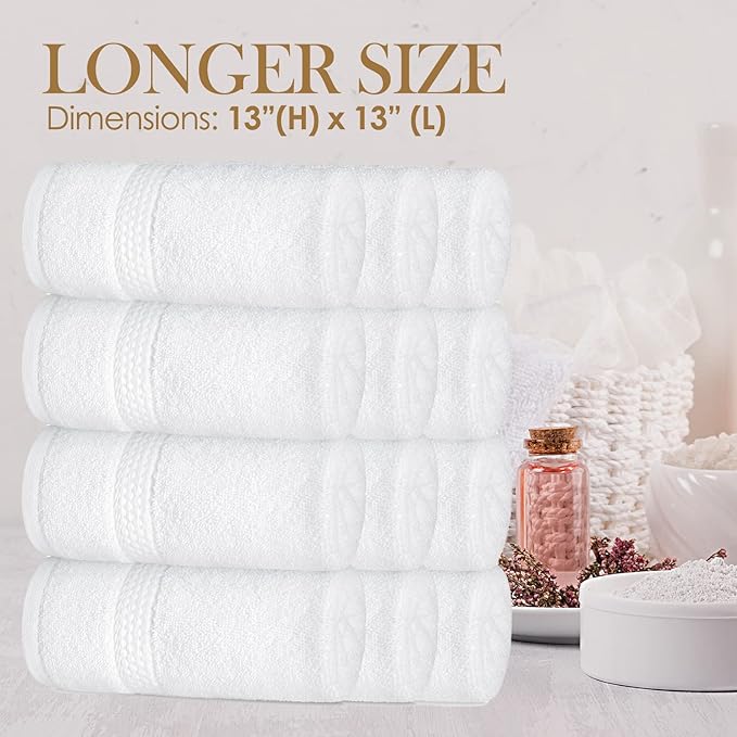 Elaine Karen White Wash Cloths for Your Face - 12 Pack Premium Cotton Washcloths - Hotel Spa Bathroom Face Towels - 13x13 Face-Cloth