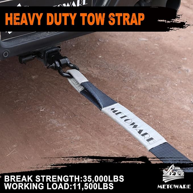 METOWARE Tow Strap Recovery Kit, 3" x 20ft (35,000lbs) Capacity Recovery Strap, 3/4" D Ring Shackles(2pcs) + 2" Shackle Hitch Receiver + 5/8" Hitch Lock + Storage Bag, Emergency Off Road Towing Rope
