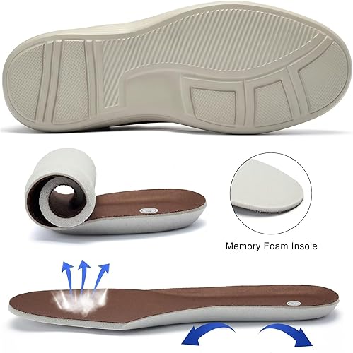 Mens Shoes Casual Sneakers - Business Brown Leather Comfort Memory Foam Fashion Dress Sneakers for Men Office Walking Size 8.5