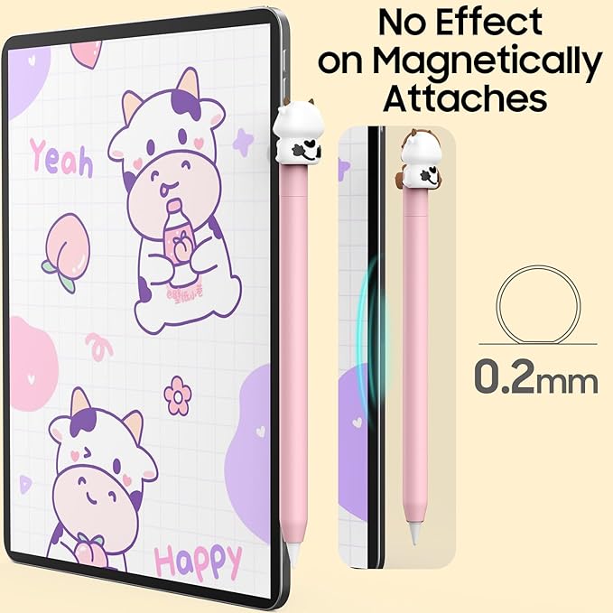 NIUTRENDZ Cute Cow Silicone Case for Apple Pencil USB-C Case Ultra Thin Protective Cover Anti-Slip Sleeve Apple Pencil (USB-C) Accessories (Pink, Apple Pencil (USB-C))