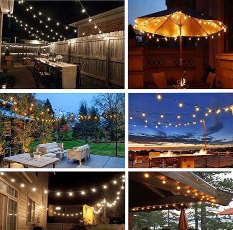 Yuusei String Lights for Outside 25 FT, Outdoor Lights for Patio with 12 1 Shatterproof LED Edison Bulbs, G40 Waterproof Connectable Hanging Lights for Backyard Bistro Party Balcony